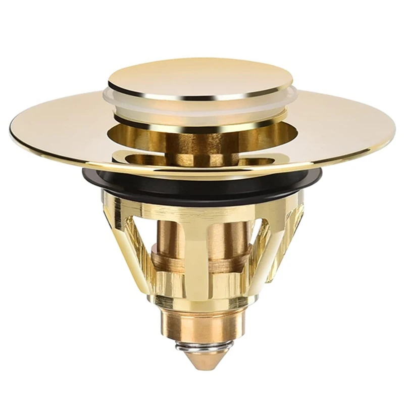 Drain Fitting Washbasin, Universal -Up Valve Plug, Sink, Brass Anti-Clogging Strainer, Sink Plug, Sink Drain (Gold)