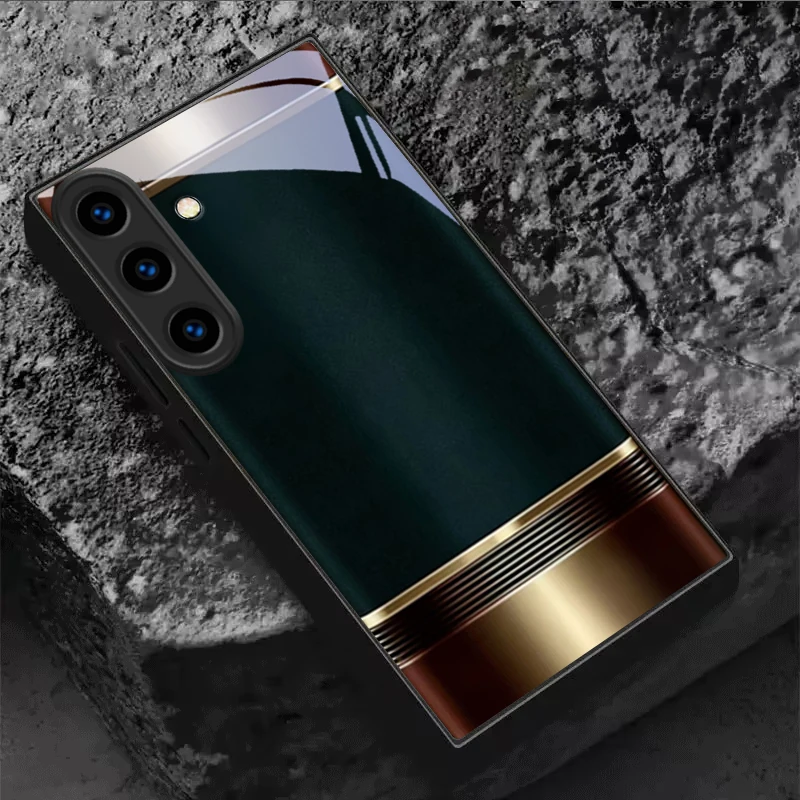 Noble Retro Metal Frame Black Glass Phone Case For For Samsung Galaxy S26 S25 S26Ultra S25 Edge S24 FE S23 S22 S21 20 Plus Cover view 5