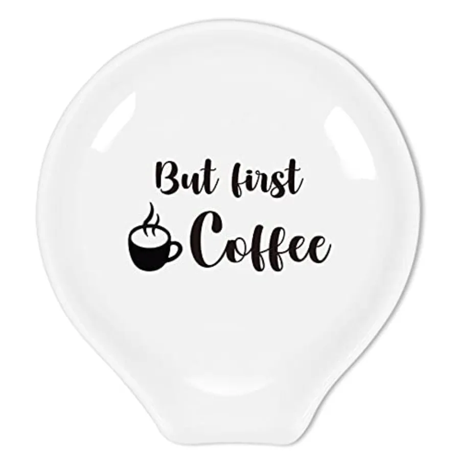 

Littlefa Fy Quote 'But First Coffee' Black Sign Ceramic Spoon Holder - Rest for Coffee Station Decor - Bar Accessories - Gt for