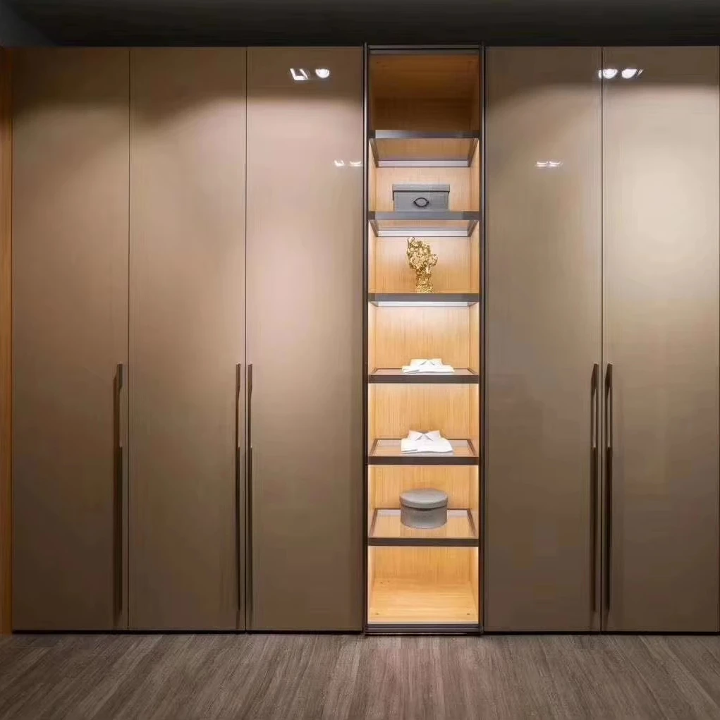 ^Custom Wooden Panel Modern Wardrobe with Adjustable Height Other Features Multi-functional Leather Jewelry Box Bedroom Furnitur