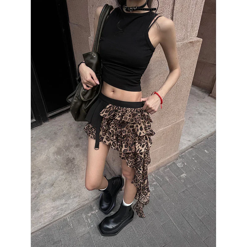 

Design Sense Spice Girl Короткая повседневная модная юбка Джокер Нерегулярная юбка-тортик с вышивкой Темпераментная леопардовая шифоновая короткая юбка женская