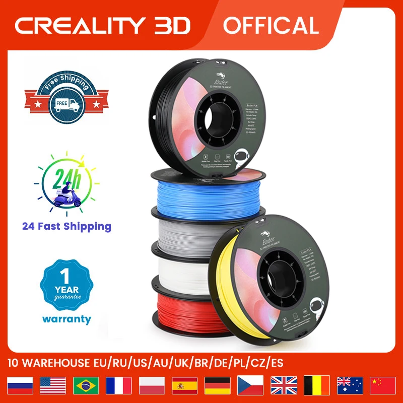 

CREALITY Colorful Ender 3D PLA Printer Filament 1.75mm 1kg/Roll 2.2lb Spool For Ender-3 V2 3 S1 Pro CR-10 V3 Ender-6 3D Printer