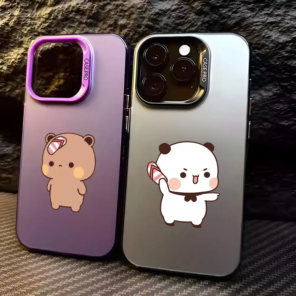 Cute B-Bubu Bear Phone Case For iPhone 17 16 15 14 13 12 11 Pro Max Designer Matte Laser Aurora Funda Phone Case