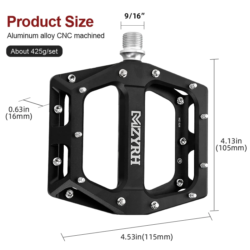 MZYRH Bike Pedals MTB Pedal Aluminum Bicycle Wide Platform Flat Pedals 9/16\
