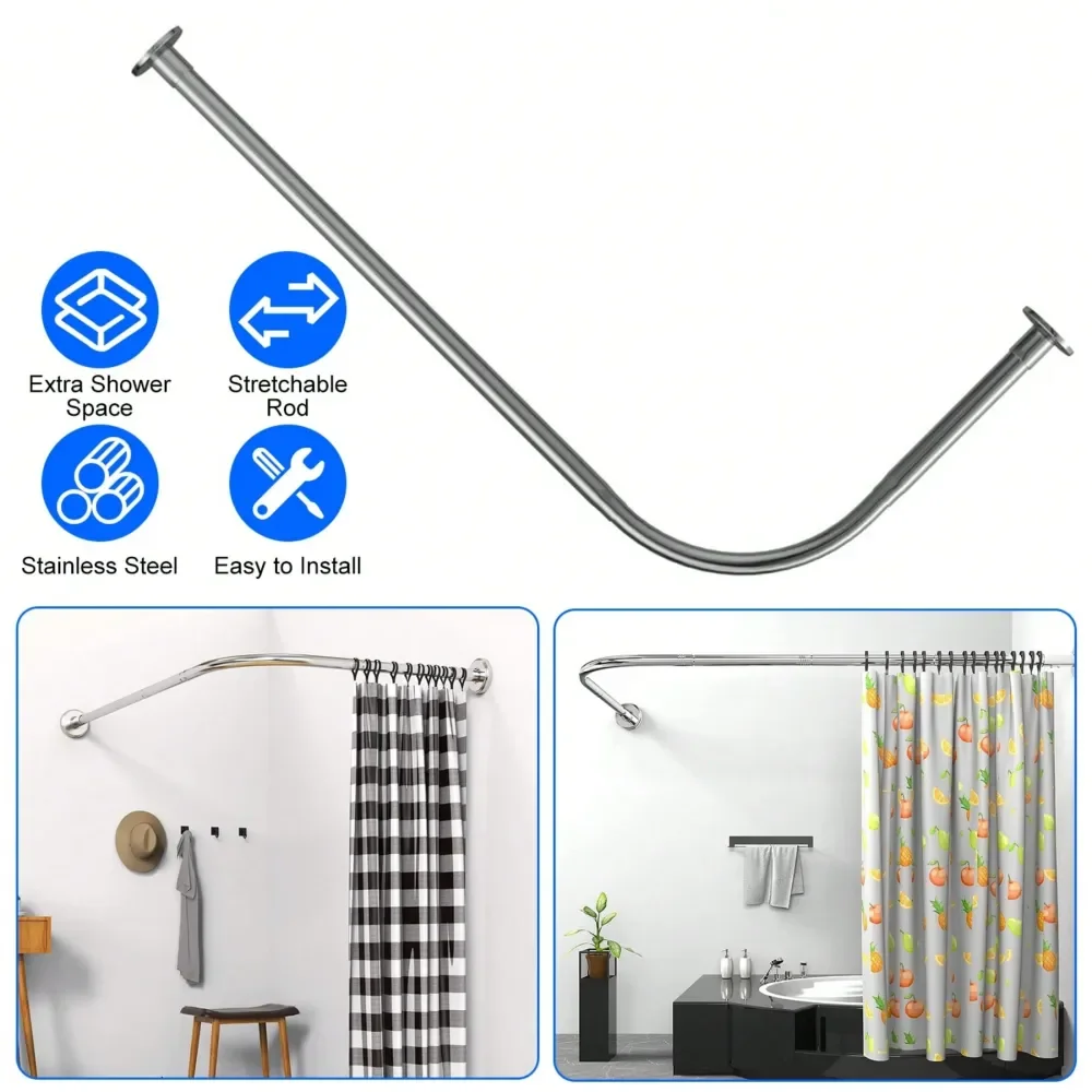 

Shower Curtain Rod L Made Of Stainless Steel With An Adjustable Telescopic Design. The Short Rod Can Be Adjusted From 14.17 To