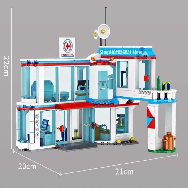 687pcs Hospital Building Blocks Doctor Ambulance Helicopter Bricks Model Toys For Children Gifts