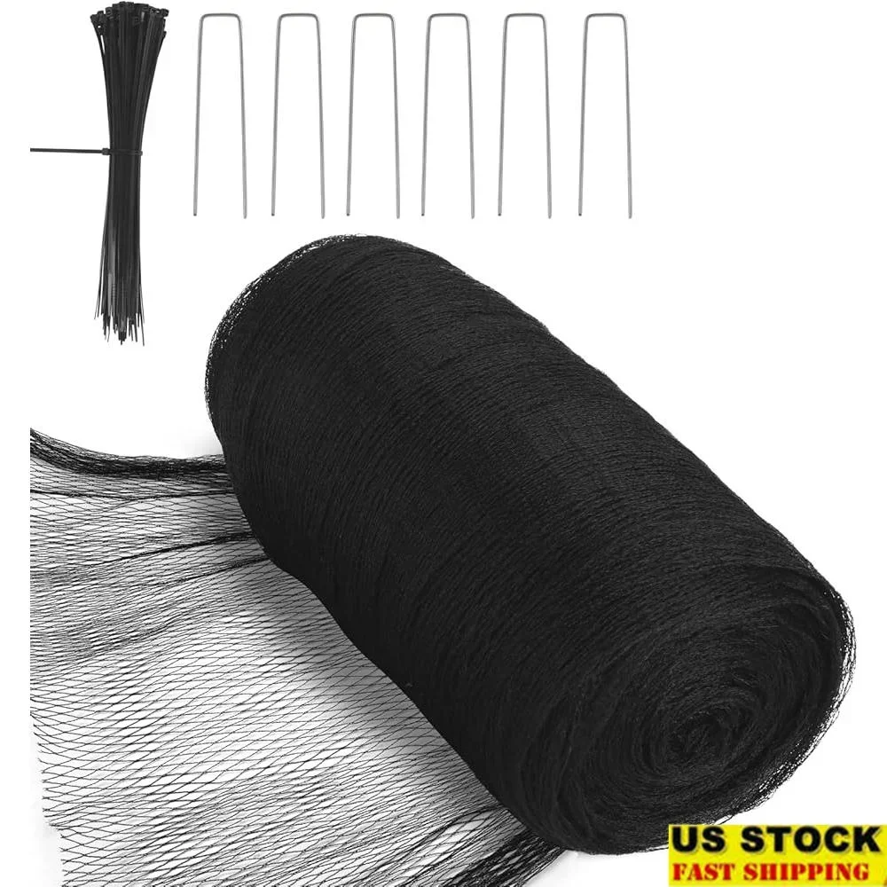 

Heavy Duty Bird Netting 26x49FT HDPE Garden Mesh with Landscape Staples Ties Protection Fruit Trees Vegetables Birds Wildlife