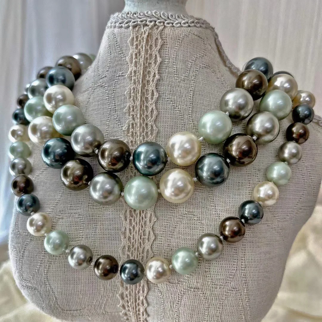 Kalung Mutiara Manik Warna Morandi Partikel Besar Vintage, Rantai Leher Premium Atmosfer, Rantai Tulang Selangka