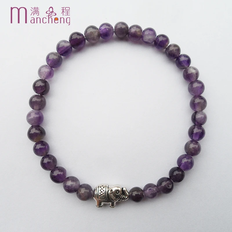 official-website tiki Steampunk 6MM Natural Purple Amethyst Bracelet Girl Wedding Gift Cute Groot Drunk Elephant Charm Pulsera