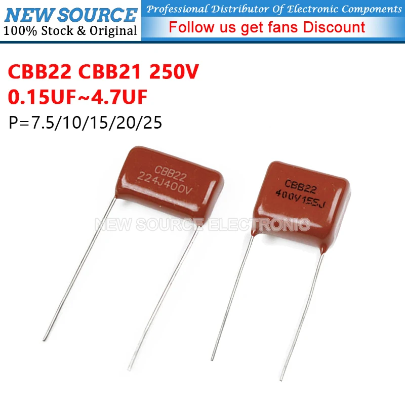(10pcs) CBB22 CBB21 Capacitor 400V 153 103 223 333 473 683 124 154 184 104 224 334 474 564 684 824 125 155 105 225 335 J 0.1uf