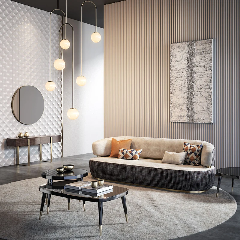 Modern Design Stainless Steel Titanium Hotel Living Room Three Seat Sofa and Luxury Leather Sofa