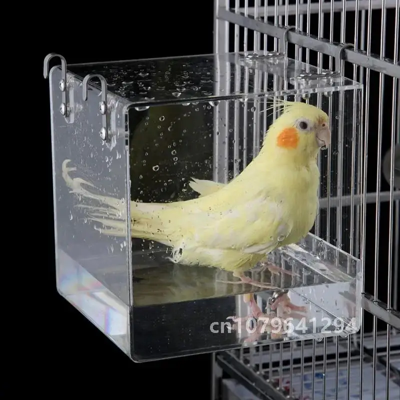 Bird Bath Cage Cockatiel Bird Bathtub With Hanging Hooks for Little Bird Parrots Spacious Parakeets Portable Shower for Birdcage