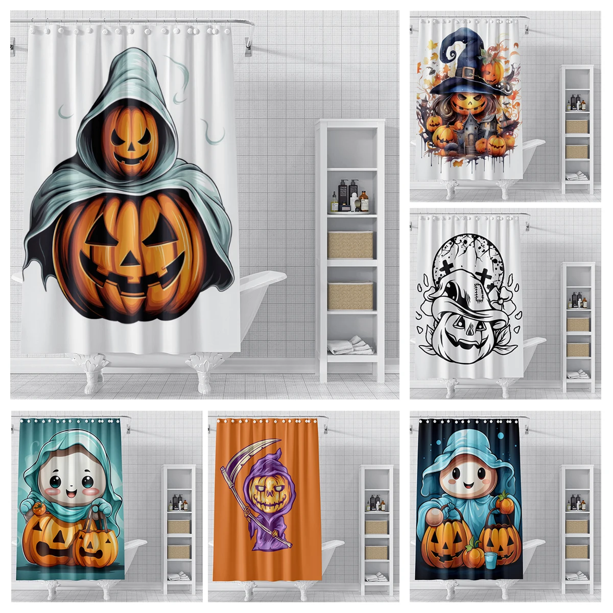 Home shower curtains for bathroom waterproof fabric Modern Nordic style Living Room curtain Halloween Autumn Pumpkin decoration