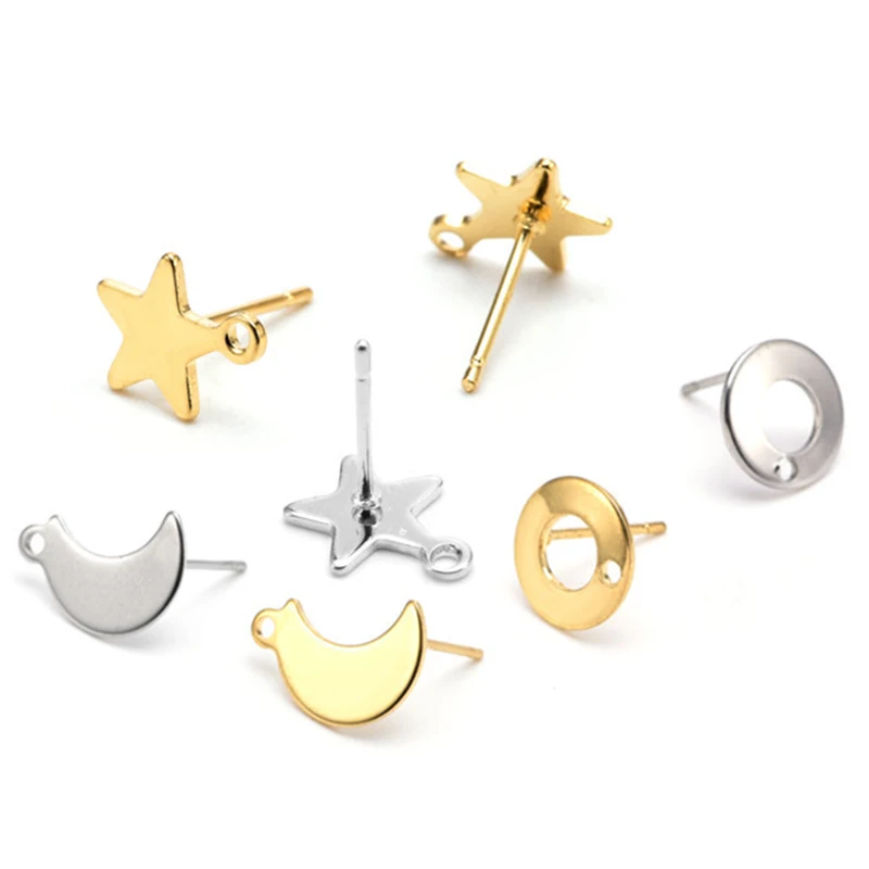 

10pcs Stainless Steel Moon Star Ear Studs Blank Hole Dangle Charm Earrings Base Accessories for Earrings Jewelry Making DIY