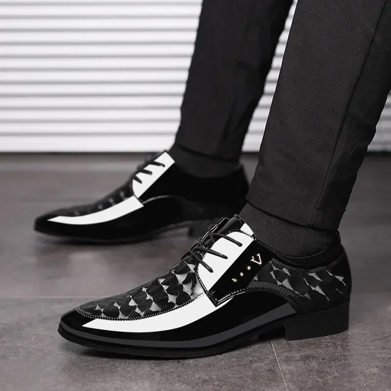 

Men Shoes Formal Dress Shoe Black Patent Leather Shoes Men Lace Up Point Toe Business Casual Shoes for Men Wedding Party Office