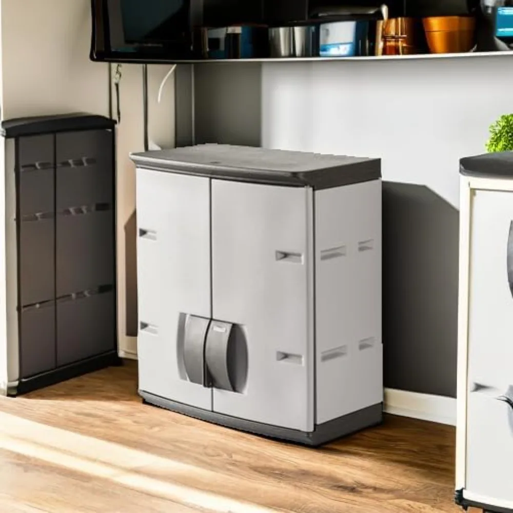 

Wall Mounted Storage Cabinet with Doors 150-Pound Capacity Gray Lockable Three-Shelf Cubbard for Tools/Car Accessories