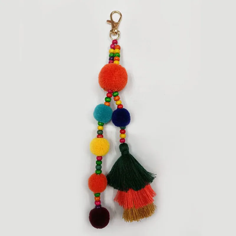 Colorful Keychain Handmade Pom Pom Tassel Keyring Boho Style Women Bag Hanging Pendant Key Holder Gift Accessories