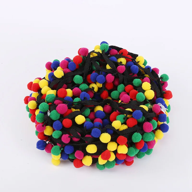 10M Tassel Ball Rainbow Pom Pom Ball Braid Fringe Ribbon Cord Curtain Craft Lace Trim Fringe Upholstery DIY Sewing Accessory