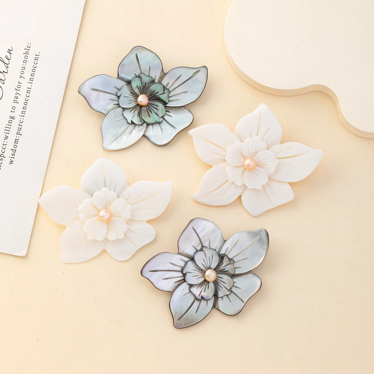 High quality Handmade two-layer flower made of white and black shells Can be done DIY