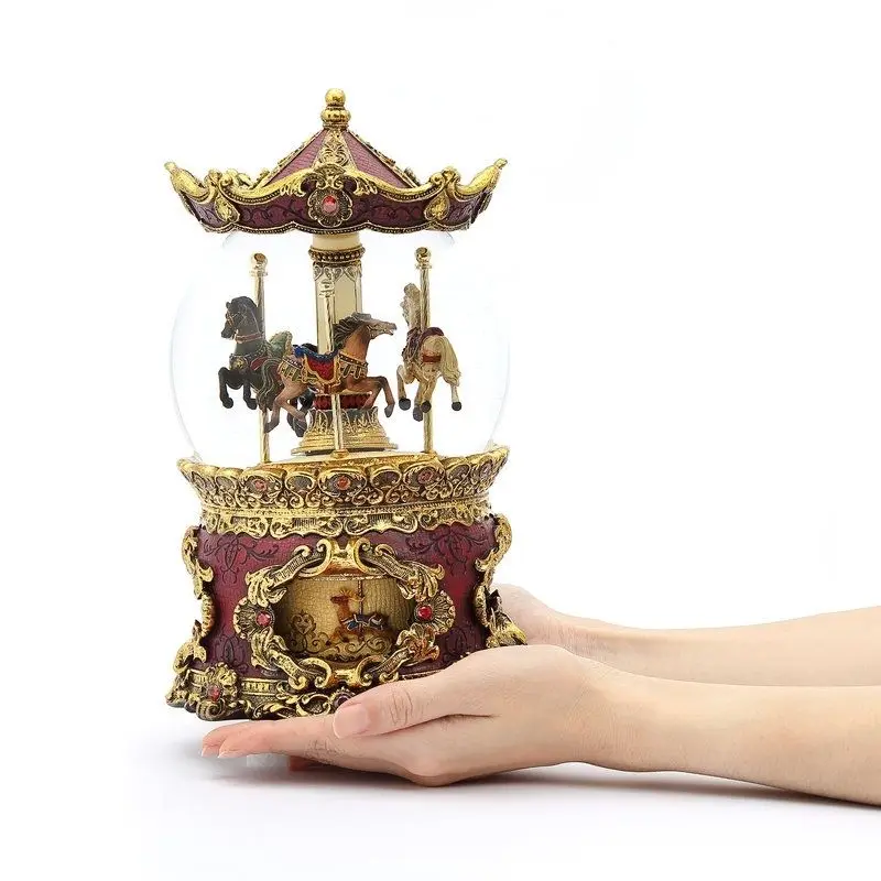 

Imitation antique European light rotating crystal ball music box romantic snow retro Christmas