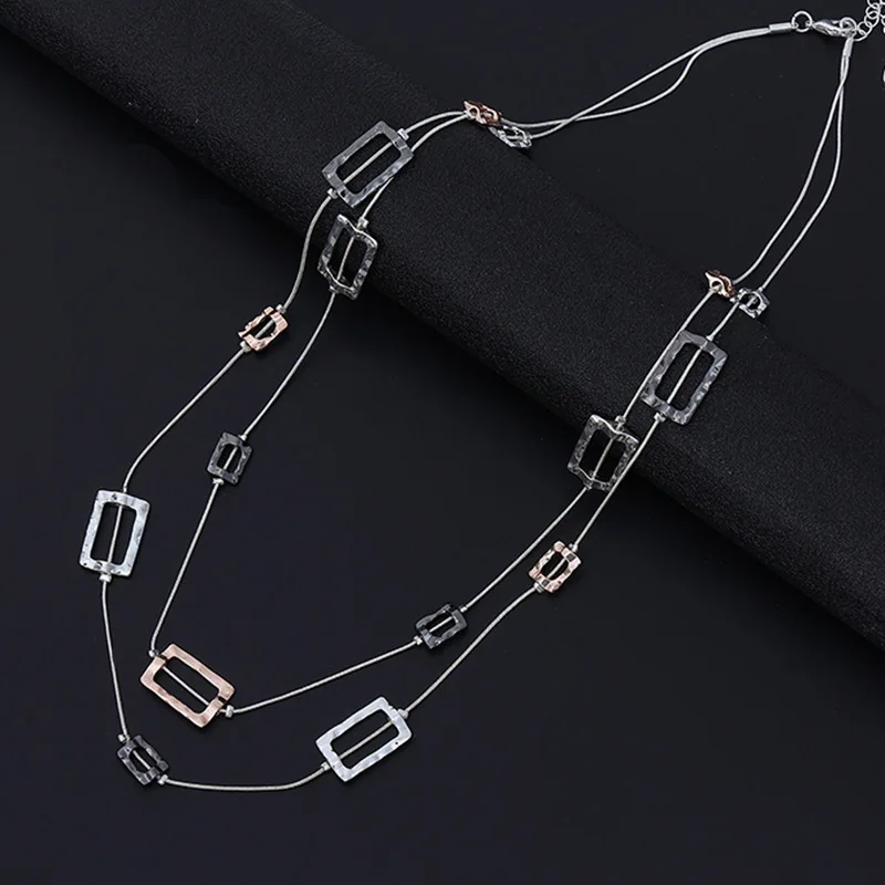 Vintage Long Collar Square Necklace Chains On the Neck Aesthetic Suspension Goth Pendants Costume Jewelry for Women