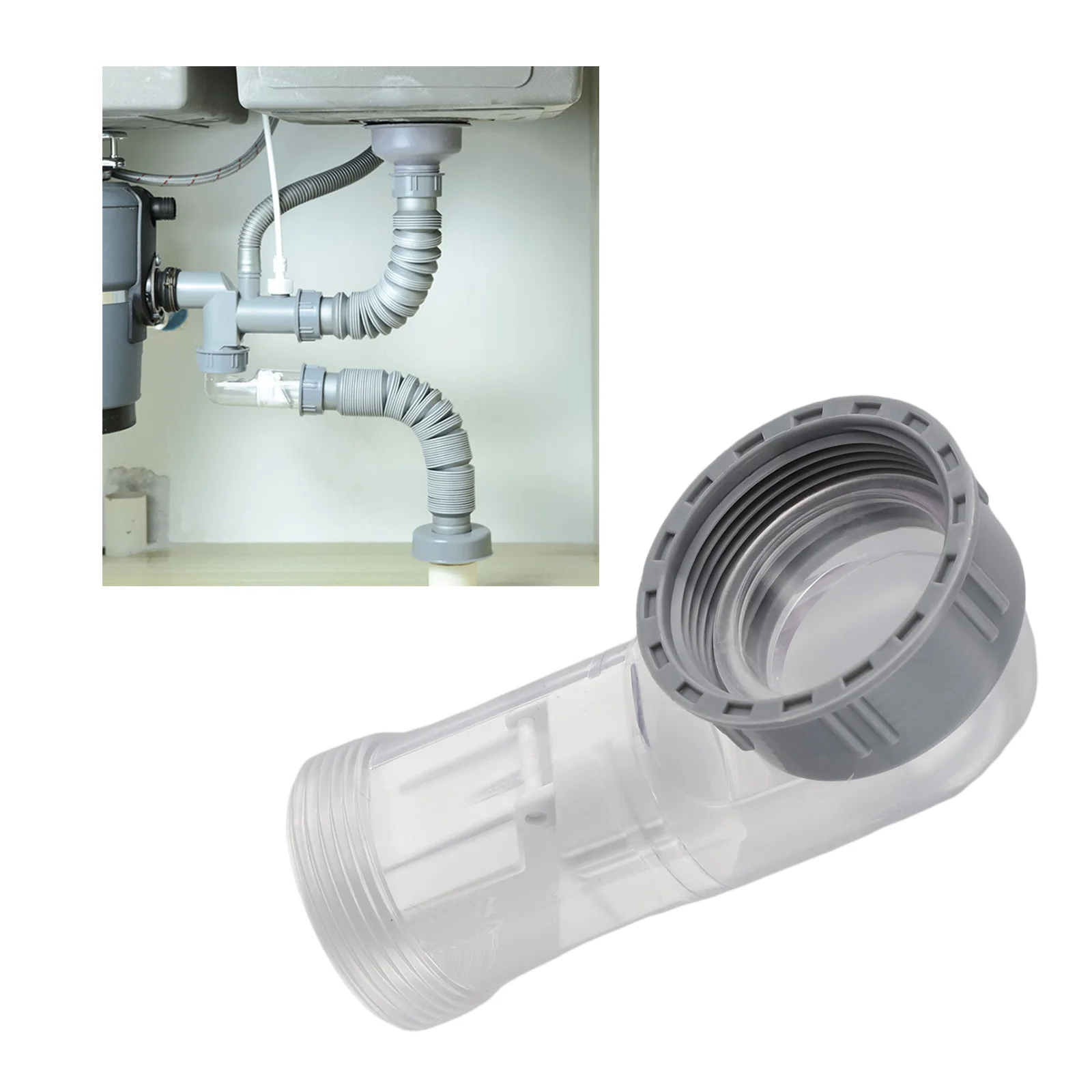 Drainage Pipe Odor-Proof Curved Kit KitchenTransparent Deodorizing Elbow Check Valve Lateral Side Drain Pipe 45mm