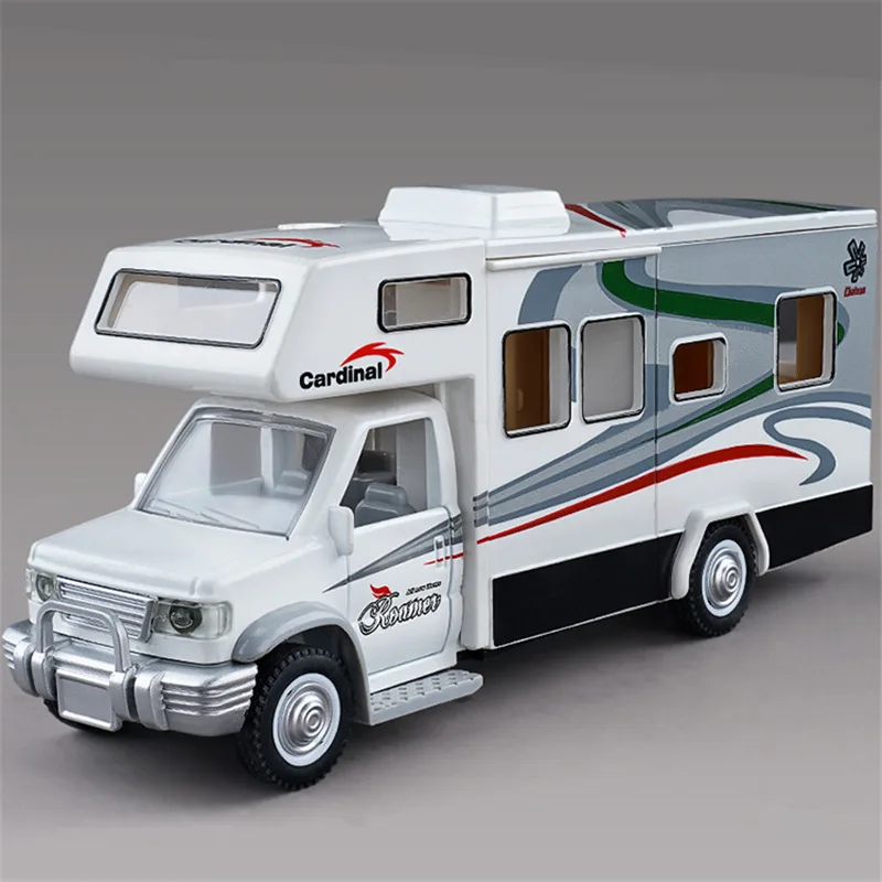 Diecast RV Veículo Recreativo, Metal Camper Van, Motorhome Touring Car Model, Som e Luz, Kids Toy Gift, Luxo, 1:28