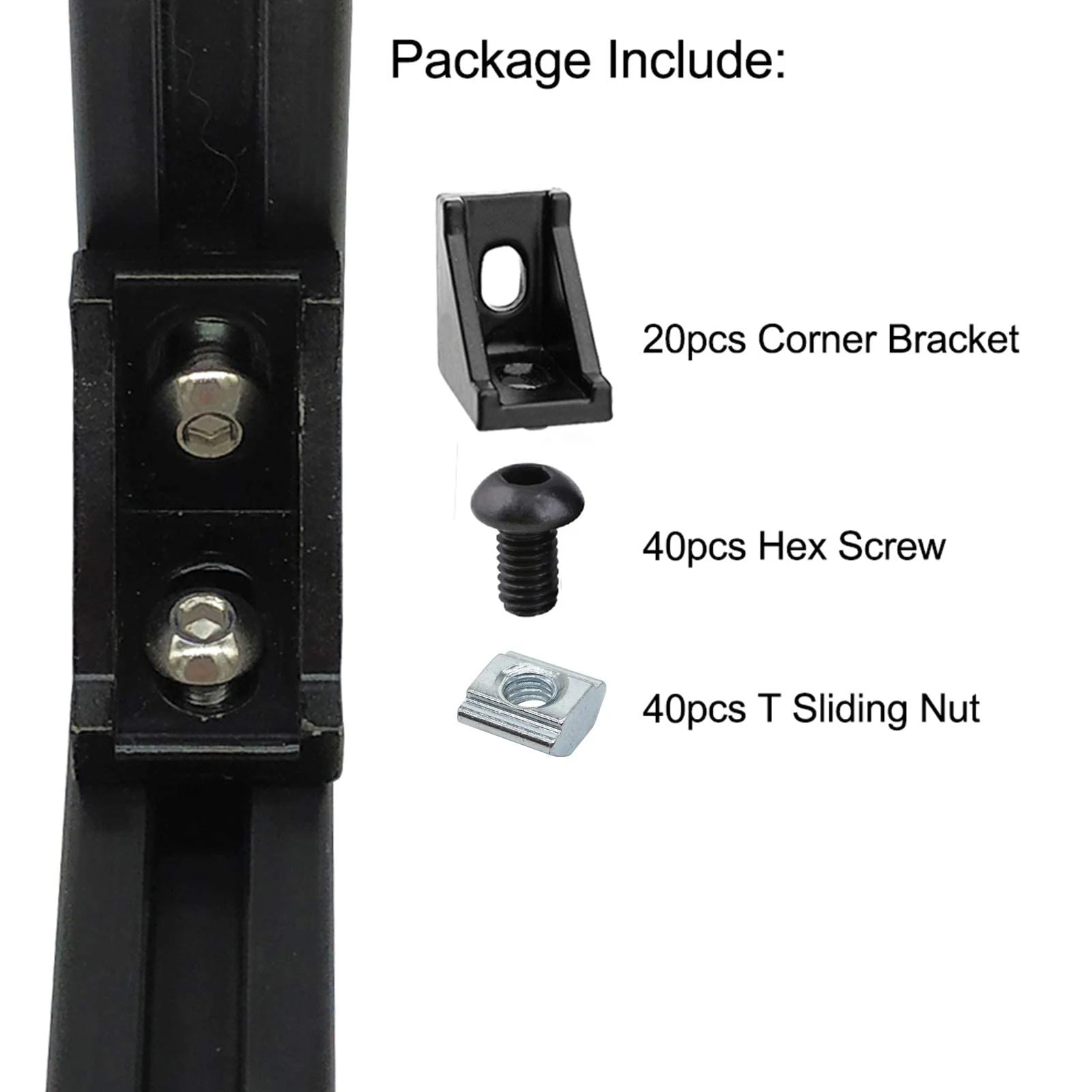 100 Stuks 2020 Aluminium Profiel Connector Set: 20 Stuks Hoekbeugel + 40 Stuks 20 Serie M5 T-Slot Moeren + 40 Stuks M 5X8Mm Hex Dop