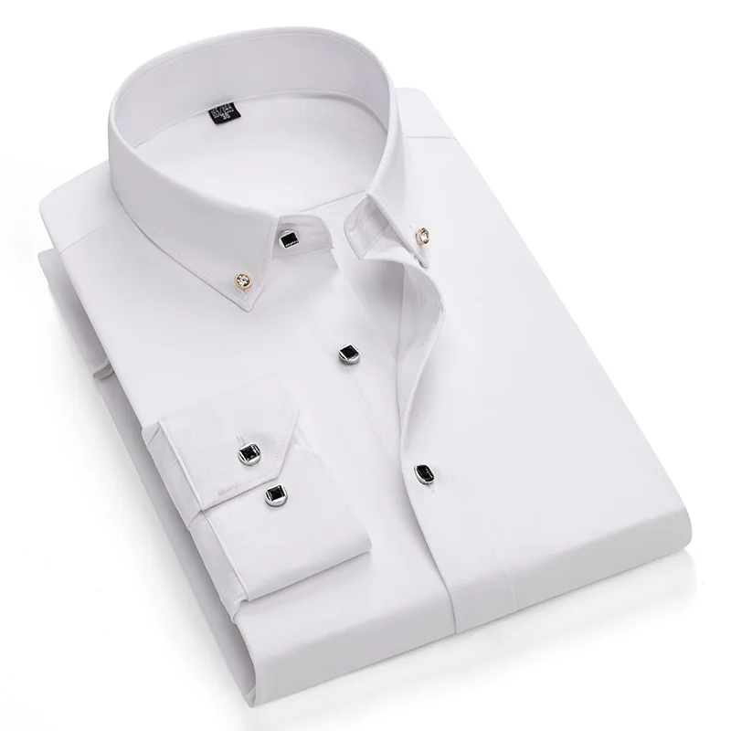

Stylish 5XL Solid Color Men's Business Shirt Long Sleeve White Blue with Breathable Diamond Button-down Collar Base Layer Top