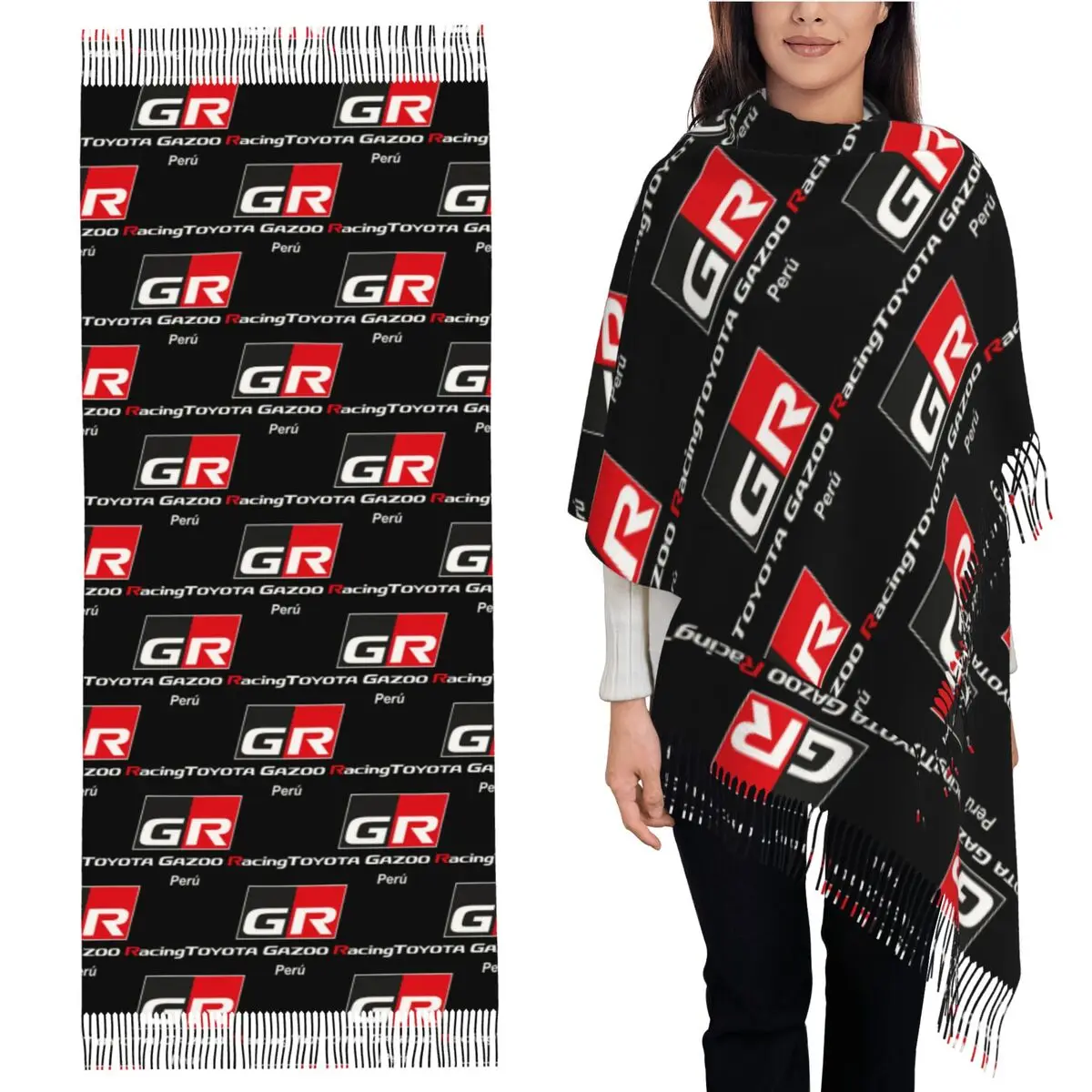 

GR Logo Gazoo Racing GR Спортивный шарф Шарфы с кисточками для женщин Мягкие теплые шали и накидки Большая осенне-зимняя шаль