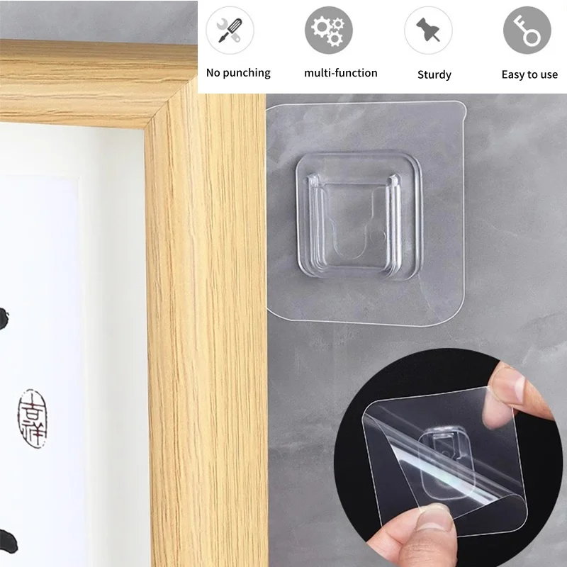 Double Sided Adhesive Wall Hooks Strong Wall Storage Traceless Transparent Hanger Bathroom Kitchen Bedroom Plug Socket Holders