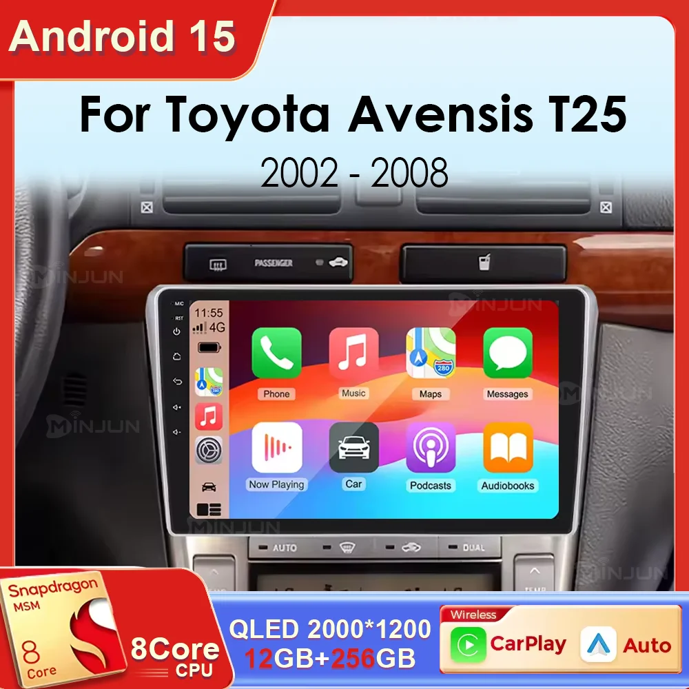 Android 15 Car Radio for Toyota Avensis T25 2002 2003 2004 2005 2006 2007 2008 GPS Autoradio Wireless Carplay Android Auto WIFI