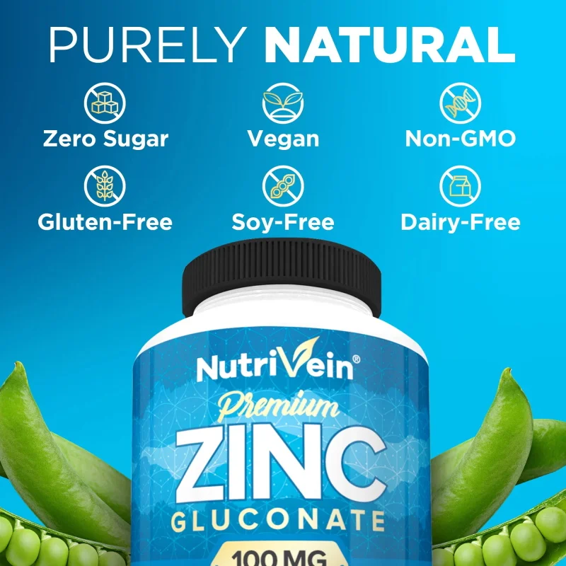 Premium Zinc Gluconate 100 mg - 120 Capsules - Advanced Immune Support for Healthy Skin