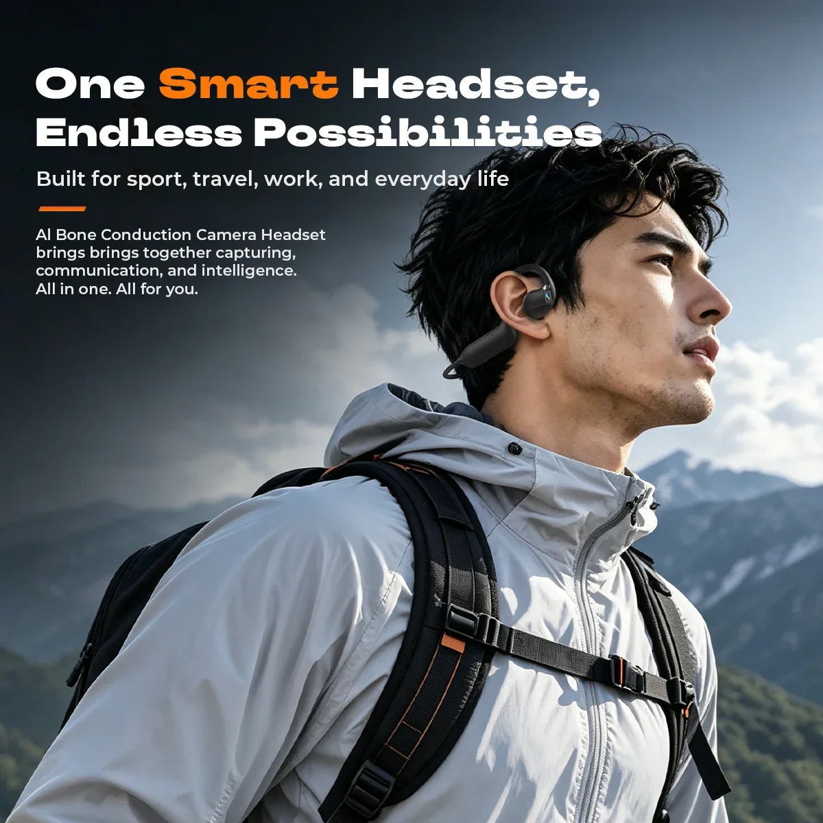 ZNP E12 Bone Conduction Earbuds Bluetooth 6.0 Open Ear Headphones EIS Video Stabilization 12H Battery 8MP Camera IPX5 Sport Wate