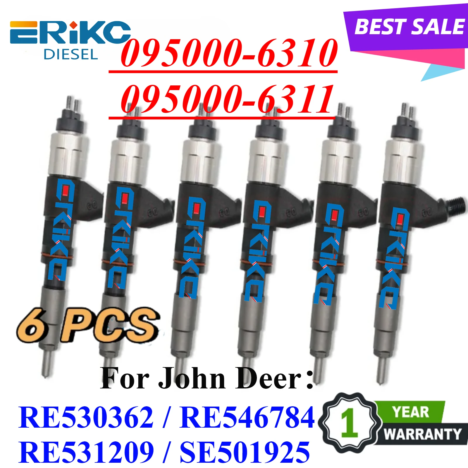 

6 PCS 095000-6311 095000-6310 Fuel Injector RE530362 RE546784 Auto Engine Assembly For John Deer RE531209 SE501925