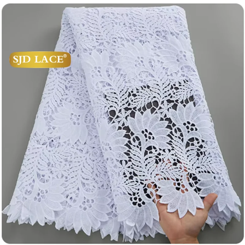 

Кружевная ткань SJD LACE, нигерийская африканская, белая, с вышивкой шнуром, 5 ярдов, 2026, высококачественная, водорастворимая, для шитья женской свадебной одежды, 4641