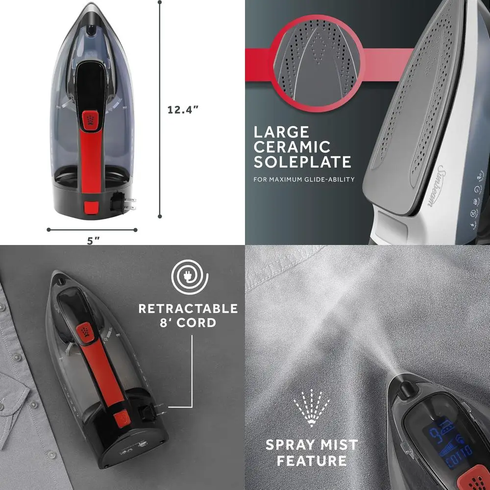 

Паровой утюг 1700 Вт с 11 режимами нагрева, цветным ЖК-дисплеем, точным глажением, вертикальным/горизонтальным отпариванием, шнуром 2,4 м, черный