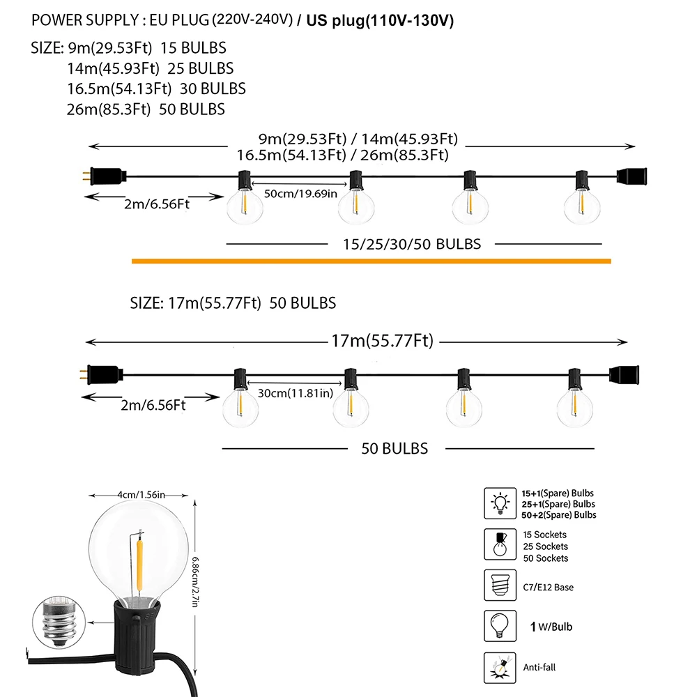 Imagem -02 - Led G40 Outdoor String Lights Globo Lâmpadas String Lamp Festa Garland Rua Pátio Jardim Quintal Camping Decoração