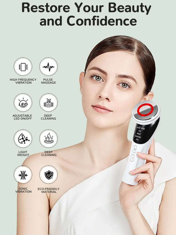 Masajeador facial y de cuello 4 en 1, dispositivo de infusión de suero facial, compresa fría/caliente de doble efecto, revitalizante, reafirmante y lifting de la piel