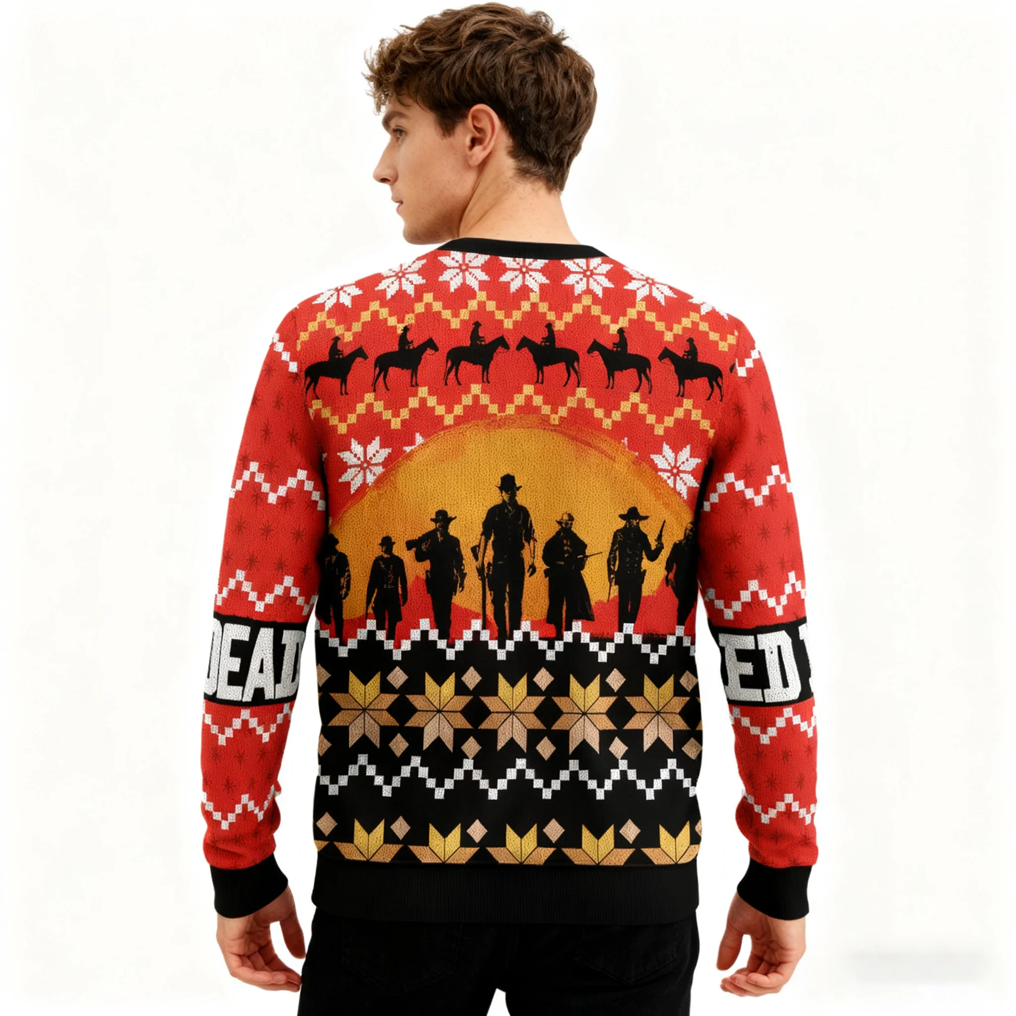 Christmas Ugly Sweater Winter Men's Sweater Arthur Morgan Style Round Neck Design Street Wilderness Style Loose Casual Top Thief