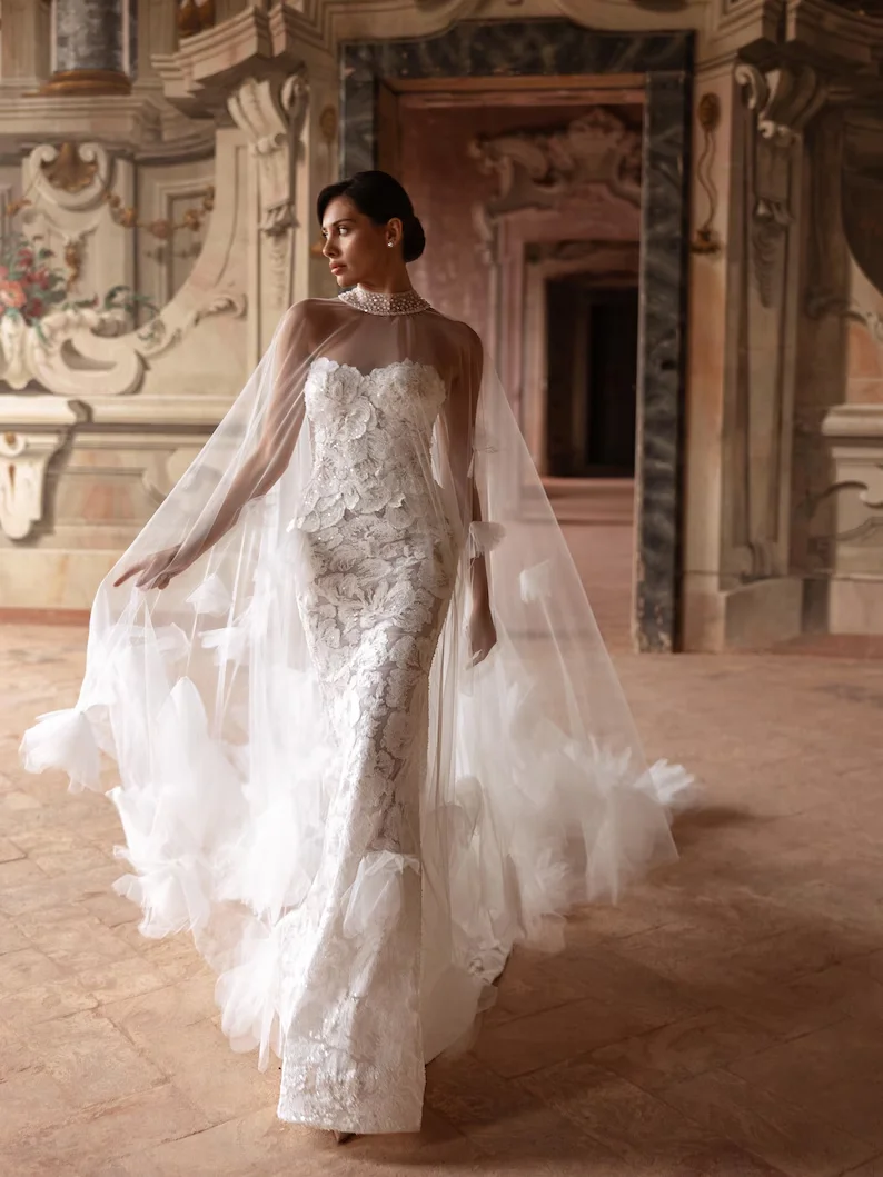Vestidos De Novia Meerjungfrau Hochzeitskleid 3D Blumenapplikationen Spitze Schulterfrei Brautkleider Hochzeitskleid Custom