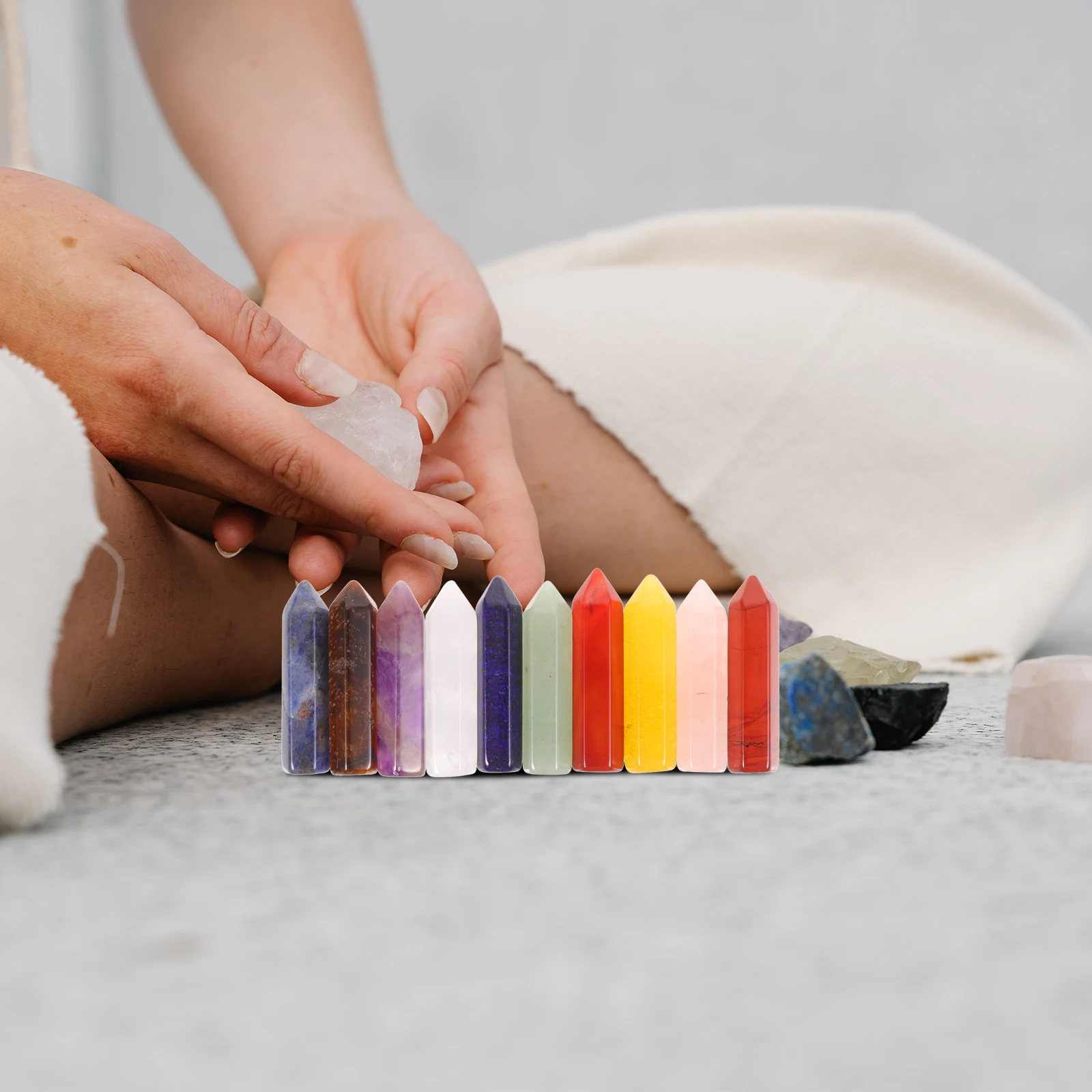 

10pcs Natural Amethyst Rose Quartz Crystal Stone Decor For Home Office Meditation Desktop Table Ornament Set Jewelry Craft