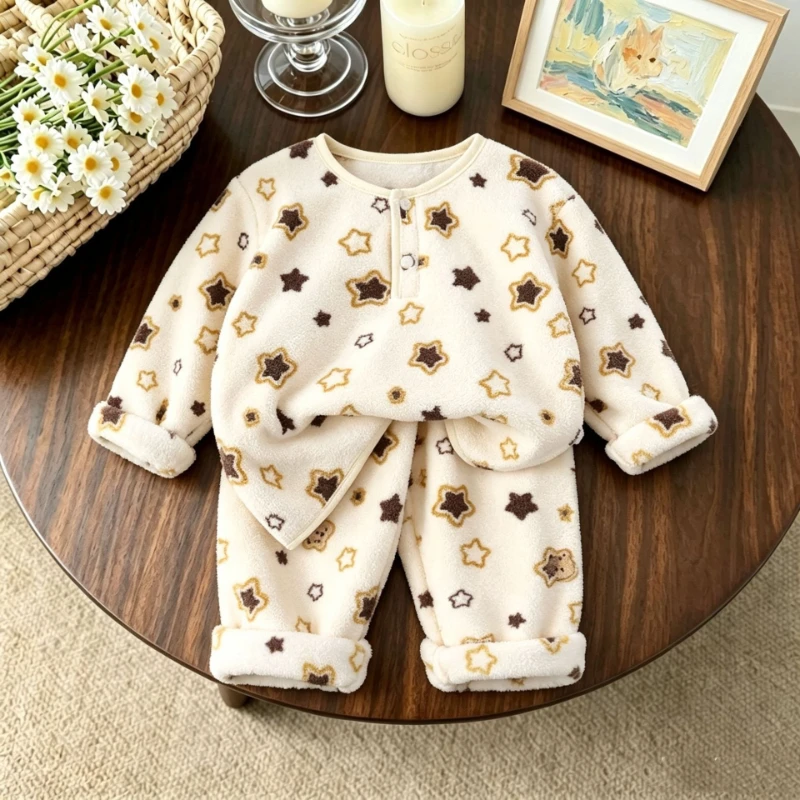 2026 Children's Autumn and Winter Coral Velvet Cute Pattern Soft Sticky Home Clothes Two Piece Set