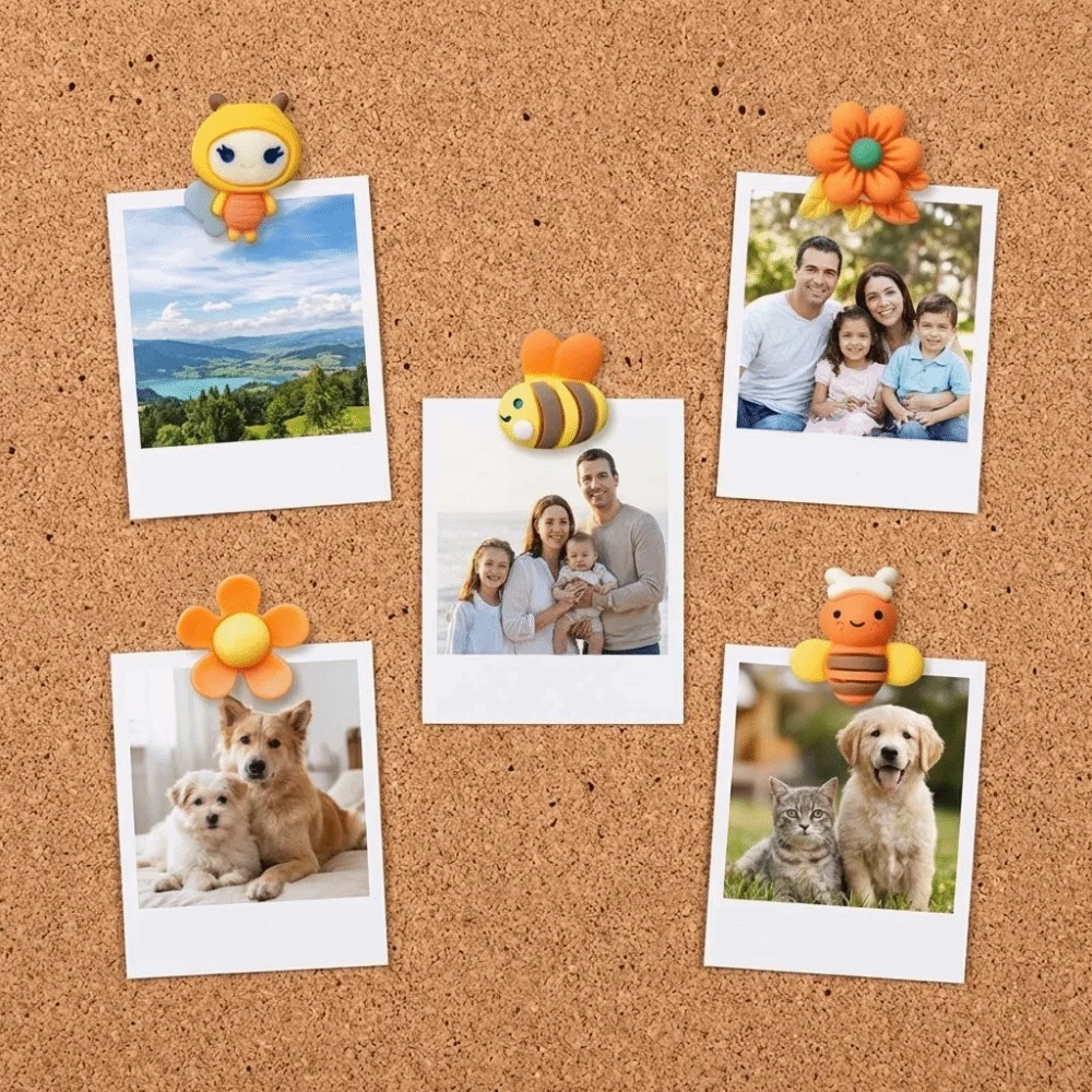 

30Pcs Portable 3D Bee Flower Push Pins DIY Reusable Board Thumbtack Resin with Box Thumb Tacks Photo Wall Decor