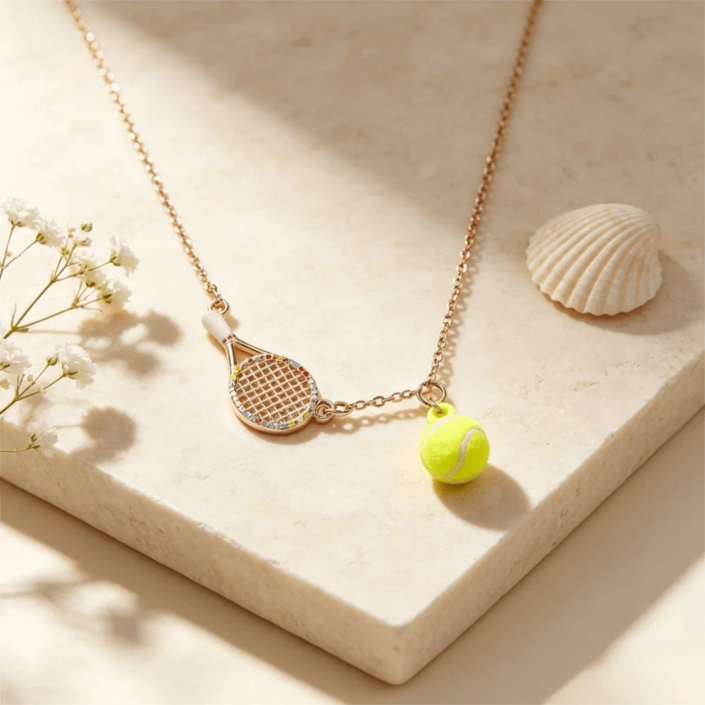 Tennis Lovers Gifts Openwork Design Tennis Racket Necklace Tarnish Free Waterproof Racket Pendant Necklace Sport Necklace Girls