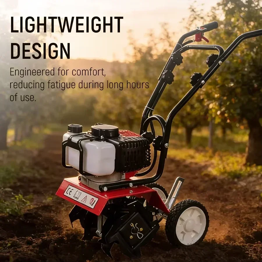 TUNGFULL Gas Mini Cultivator Portable Rotary Tiller Lightweight Soil Cultivator Rototiller for Garden Farm Orchard Weeding