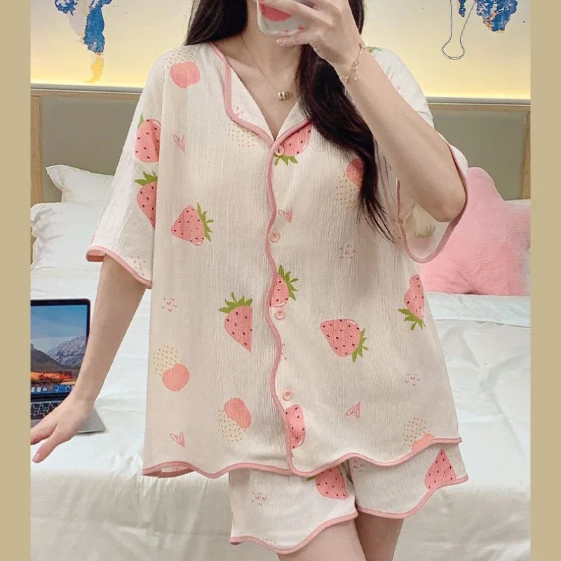 Sleepwear Women's Clothes Summer Chest Pads Cardigan Thin Home Loose Comfortable Simple Affordable High Quality Cartoon Cute