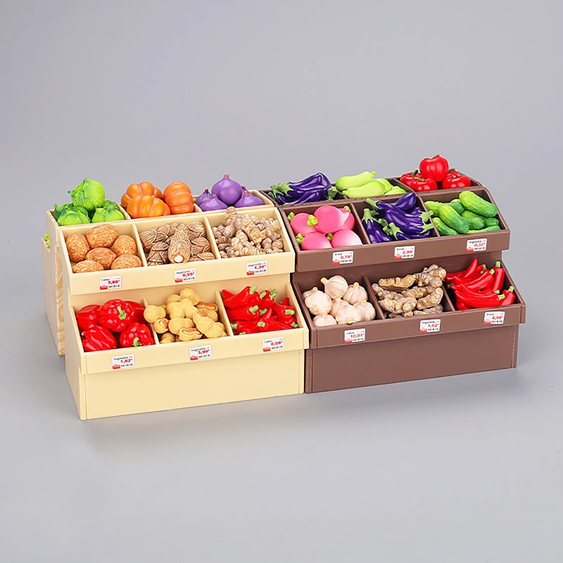 1/12 Dollhouse Simulation Fruit Vegetable Display Rack Dollhouse Mini Supermarket Shelf Model DIY Life Scene Decor Accessories