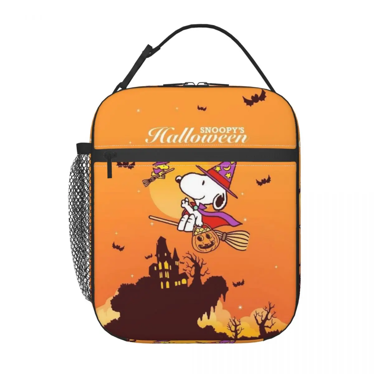 Custom S-Snoopys Anime Thermal Insulated Lunch Bags Women Halloween Bat Portable Lunch Tote for School Multifunction Food Box