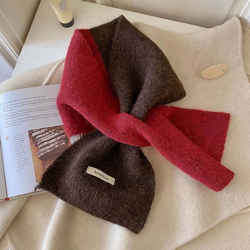 

Luxury Winter Warm Knitted Scarf Women Korea Styles Two-tone Color Scarves Shawls Lady Soft Wraps Neckerchief